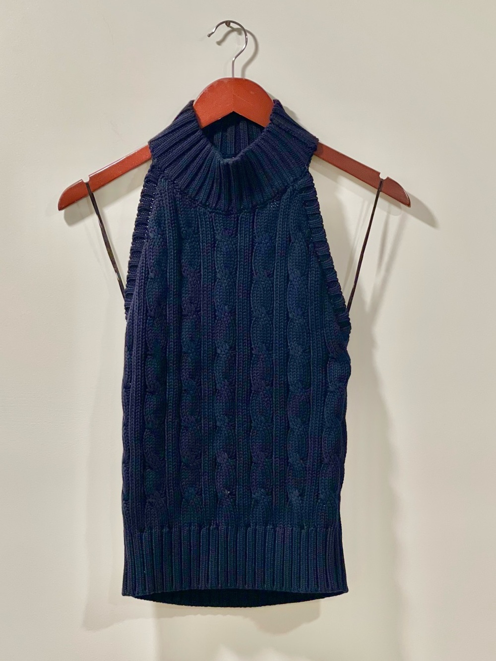 Massimo Dutti Cable Knit Sleeveless Sweater Navy Backless Medium